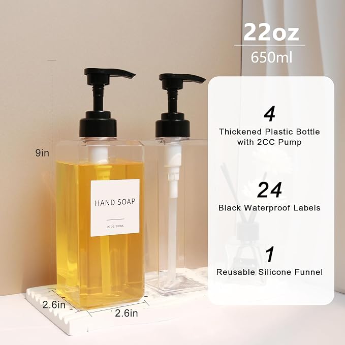 Clear Soap Dispenser with Waterproof Labels, Thickened Plastic Hand Soap - Image 2