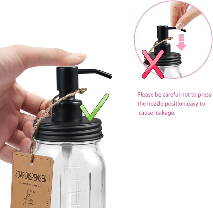 Amolliar 4 Pack Mason Jar Liquid Soap Dispensers, Rustproof Stainless Steel Lid - Image 6