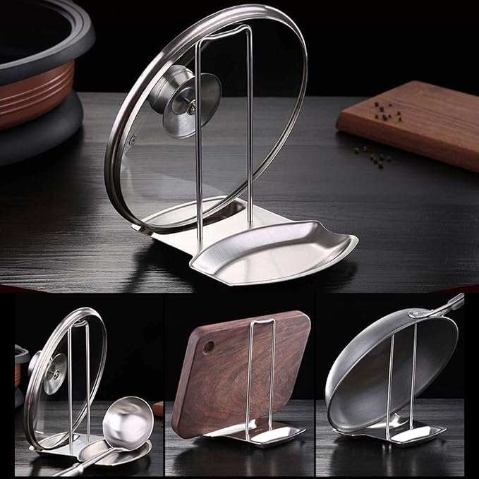 Lid and Spoon Rest Shelf, 304 Stainless Steel Pan Pot Cover Lid Rack Stand - Image 4