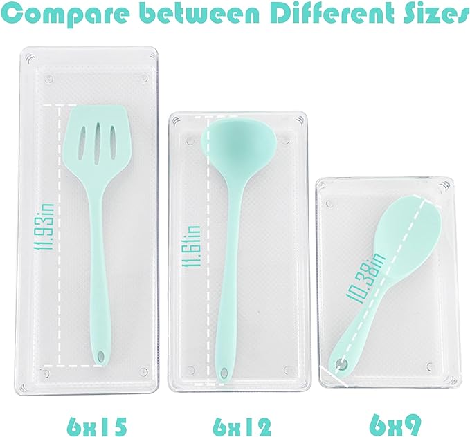 3 Pack Large Clear Plastic Drawer Organizer Tray Cutlery Utensil Makeups Drawer - Image 5