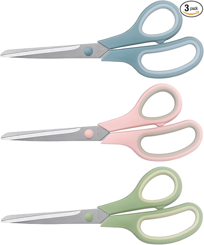 LONGKEY 8.5 Inch Scissors, All-Purpose, Soft Comfort-Grip, Ambidextrous by LONGKEY