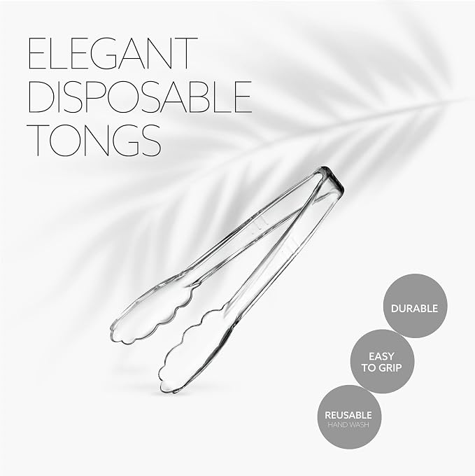 Plasticpro 7.5'' Serving Tongs Heavy Duty Reusable Kitchen and BBQ Clear - Image 5