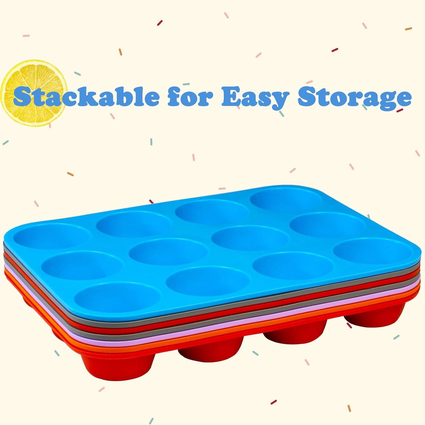 12 Cups Silicone Mini Muffin Pan Set, Nonstick Mini Cupcake Pans, BPA Free Small Muffin Tin for Baking, Set of 2 (Blue+Orange)