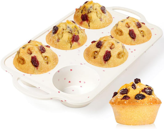 CAKETIME Jumbo Muffin Pan, Metal Reinforced Frame 3.5 Inch Large Silicone Cupcake Pan 6 Cups Large Muffin Pan with Handle Nonstick Jumbo Muffin Tin for Baking Giant Homemade Muffins, Frittatas 1 Pack