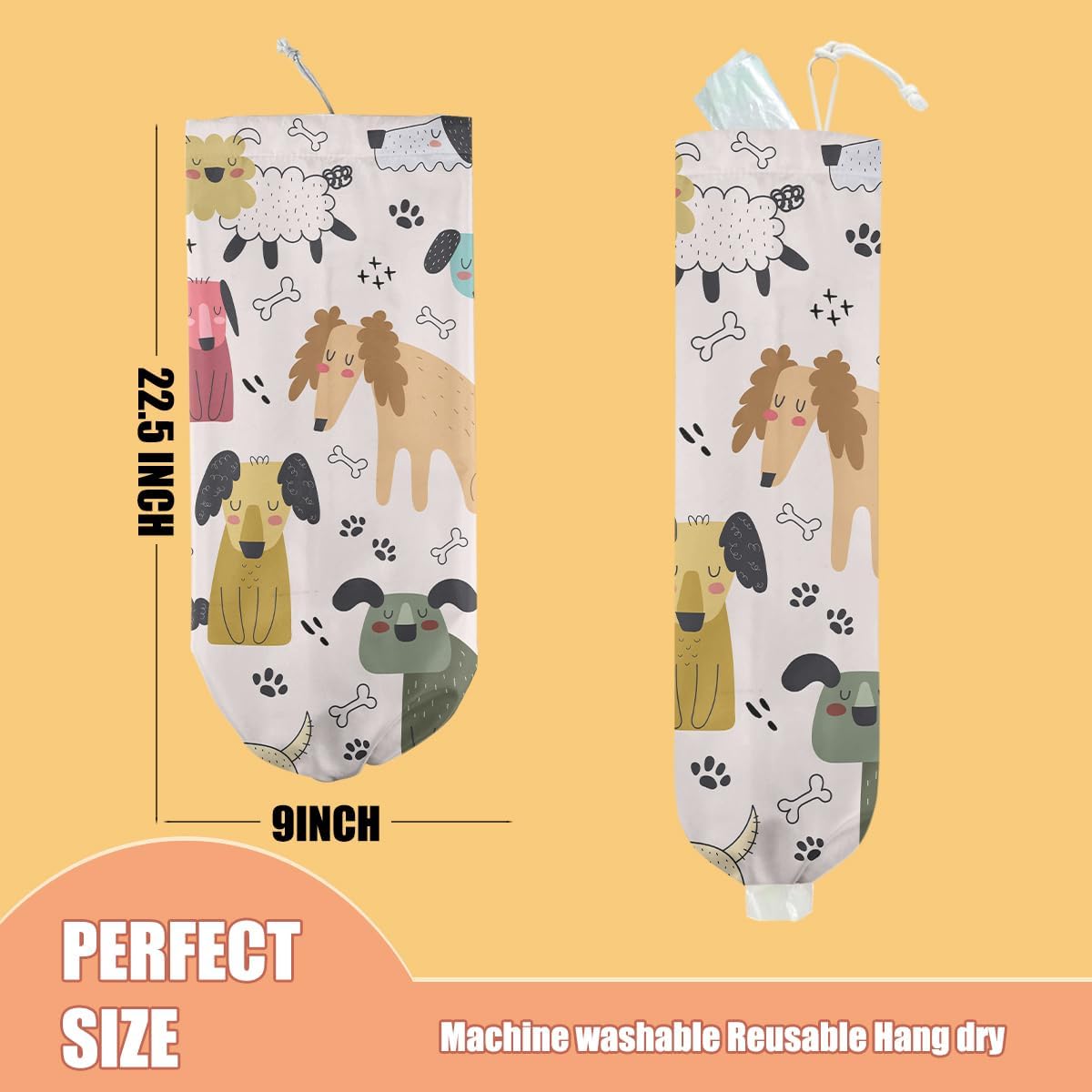 Dog Plastic Bag Holder, Wall Mount Grocery Bag Holder, Plastic Storage bag, Pull Rope Free Adjustment, Plastic Bag Holders for Grocery Bags, Plastic Bag Dispenser for Pantry Kitchen, Dog Lover Gifts