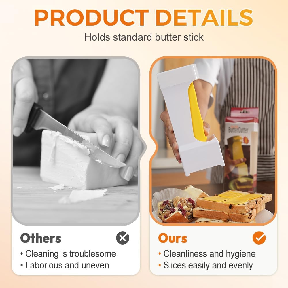Butter Cutter, One-Click Butter Cutter,2025 NEW Single-Stick Butter Cutter, Butter Dispenser with Stainless Steel Blade and Storage Case for Quickly Making Bread, Cakes, Breakfast (3PCS)