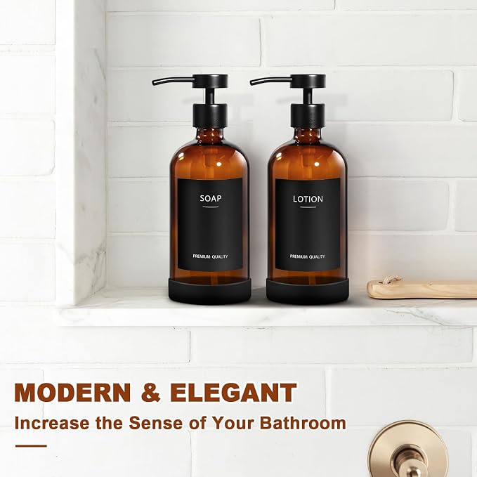 RYTOXILO Amber Glass Soap Dispenser 4 Pack, Hand Soap Dispenser Bathroom - Image 7