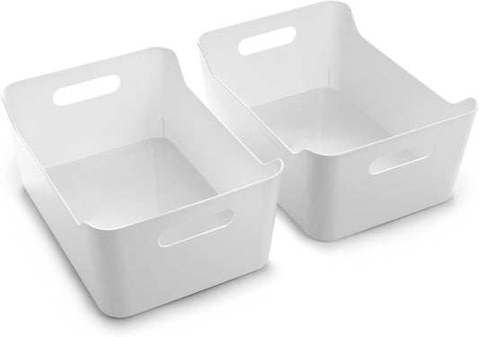 BINO Plastic Storage Bins - Small 2 Pack, White - THE SOHO COLLECTION - Pantry Organizers and Fridge Organizer