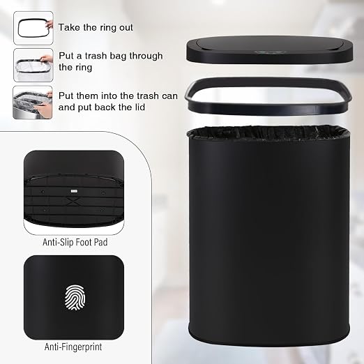 PayLessHere | 13 Gallon Stainless Steel Trash Can | Black | Automatic Touchless - Image 6