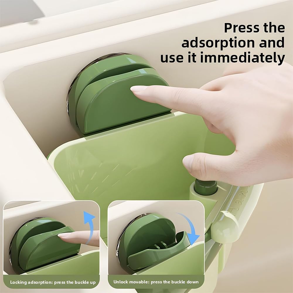 Suction Cup Sink Corner Rack, 2025 New Upgraded Sink Strainer Basket, Automatic Dumping Sink Strainer Basket, Triangular Sinks Basket Shelf with Suction Cup Sucker (Yellow)