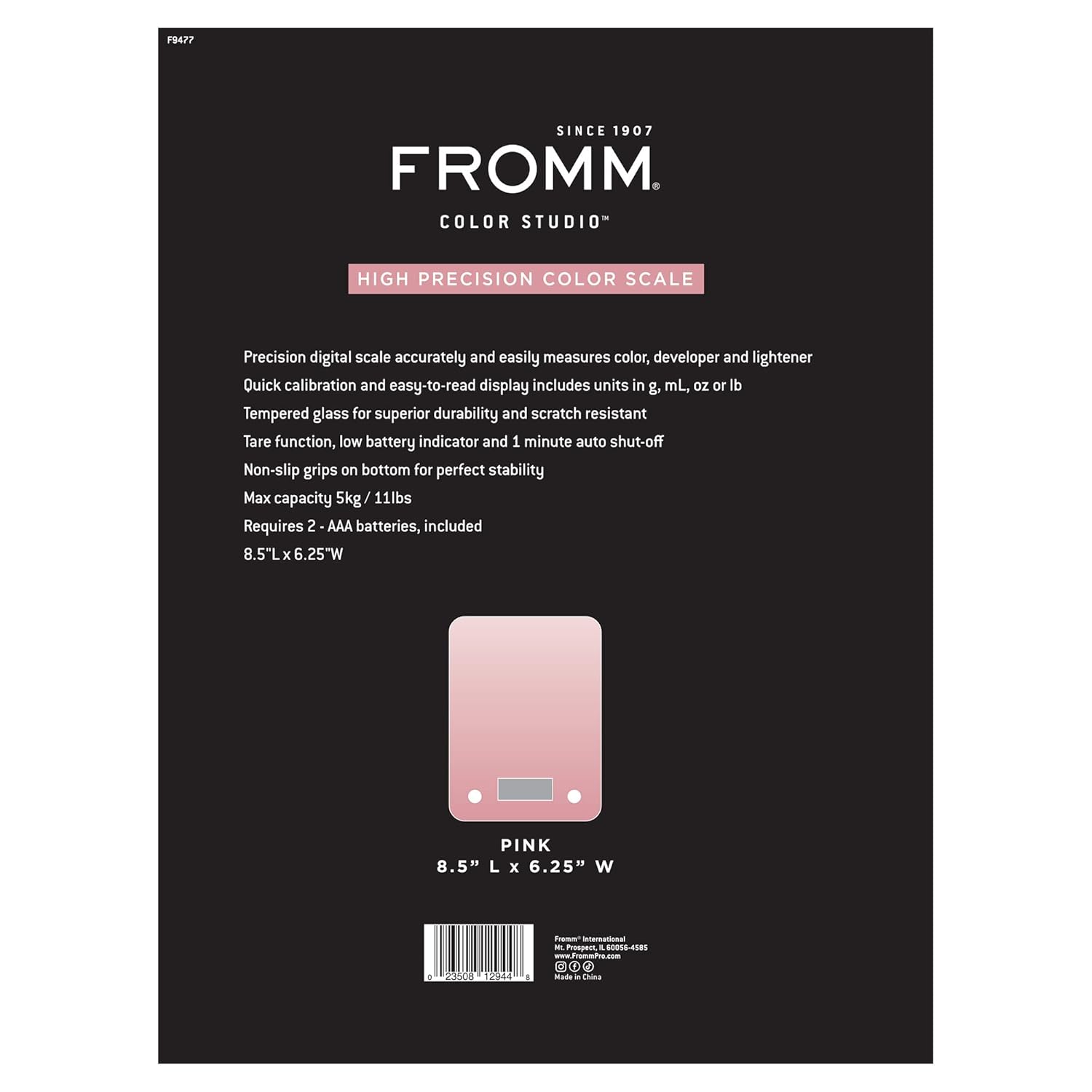 Fromm Color Studio Digital Scale for Measuring Hair Color, Developer, and Lightener, Multi-Purpose Kitchen Scale for Accurate Weighing, Cooking, Baking, Keto, Meal Prep