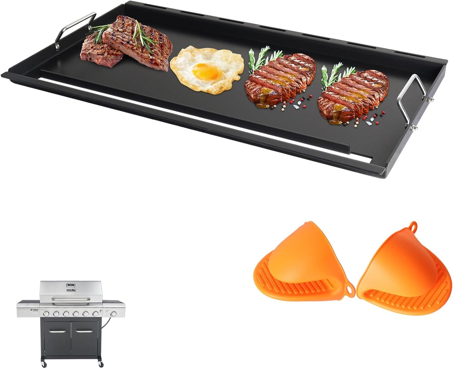 Full-Size Griddle Inserts for Nexgrill Home Depot 6 Burner 720-0896B 720-0896 720-0896C 720-0896E 720-0896CP Gas Grill Replacement Parts, Flat Top Griddle for Nexgrill 730-0898A 730-0898, Carbon Steel