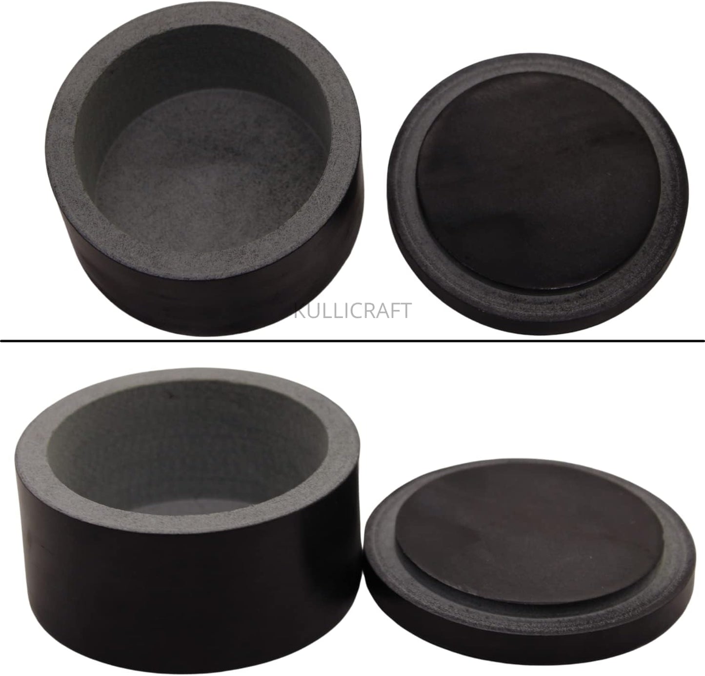 Unique Salt and Pepper Box Elegant Round Marble Black Salt Box With Lid For Salt, Spice and Herbs Storage. Perfect Container To Store (3.5 X 3.5 X 2 INCH)