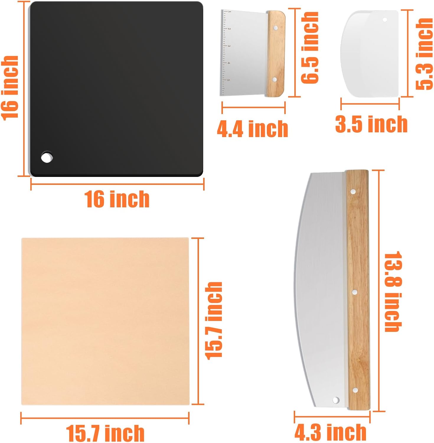 Hisencn Pizza Steel for Oven and Grill, 16 x16 inch Square Ceramic Pizza Steel 1/4" Thick, With Pizza Cutter Rocker, Measuring Scale Scraper, Plastic Cutter & 20 Cooking Papers