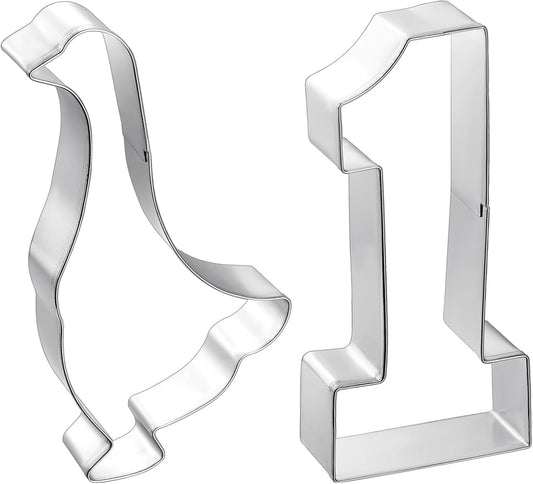 Honeydak 2 Pcs 5 Inch One Silly Goose Cookie Mold Goose Cookie Cutter Number 1 Cutter Metal Pancake Fondant Cake Mold First Birthday Baking Supplies