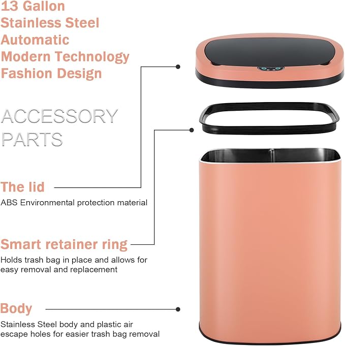 Bigacc 13 Gallon Stainless Steel Trash Can Automatic Trash Can Garbage Can - Image 3