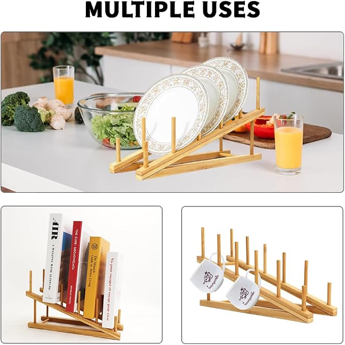6 Pack Dish Rack Bamboo Drying Rack Wooden Plate Dish Rack Cabinet Organizer - Image 4