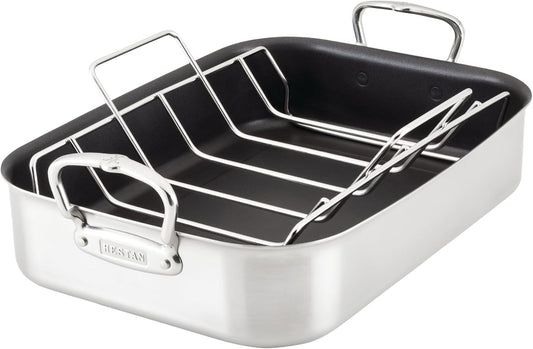 Hestan Provisions – 16.5" Classic Clad Nonstick Roasting Pan with Stainless Steel Rack