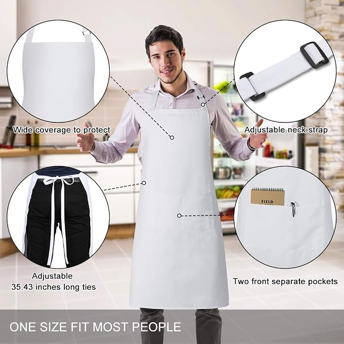 Jubatus 4 Pack Bib Aprons with 2 Pockets Cooking Chef Kitchen Apron - Image 2