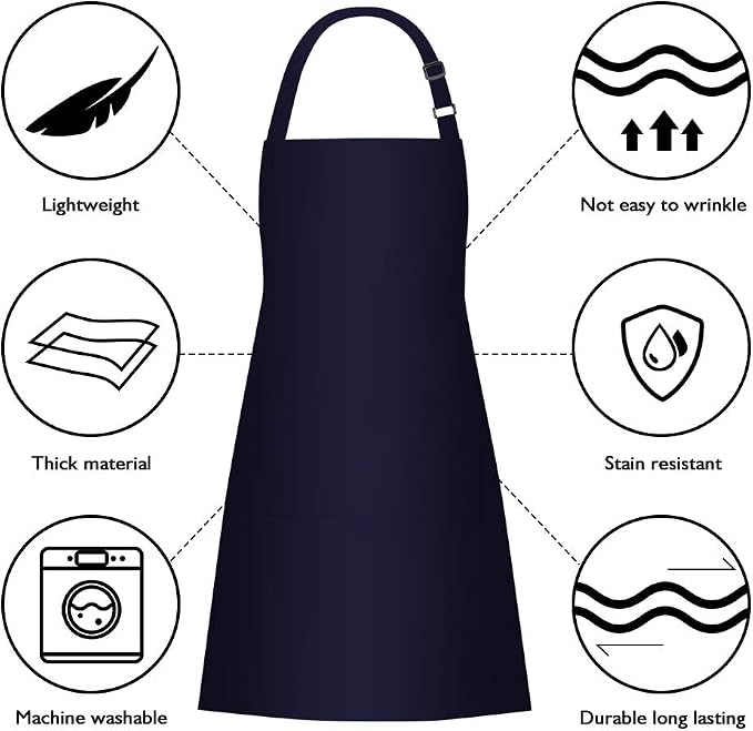Jubatus 4 Pack Bib Aprons with 2 Pockets Cooking Chef Kitchen Apron - Image 6