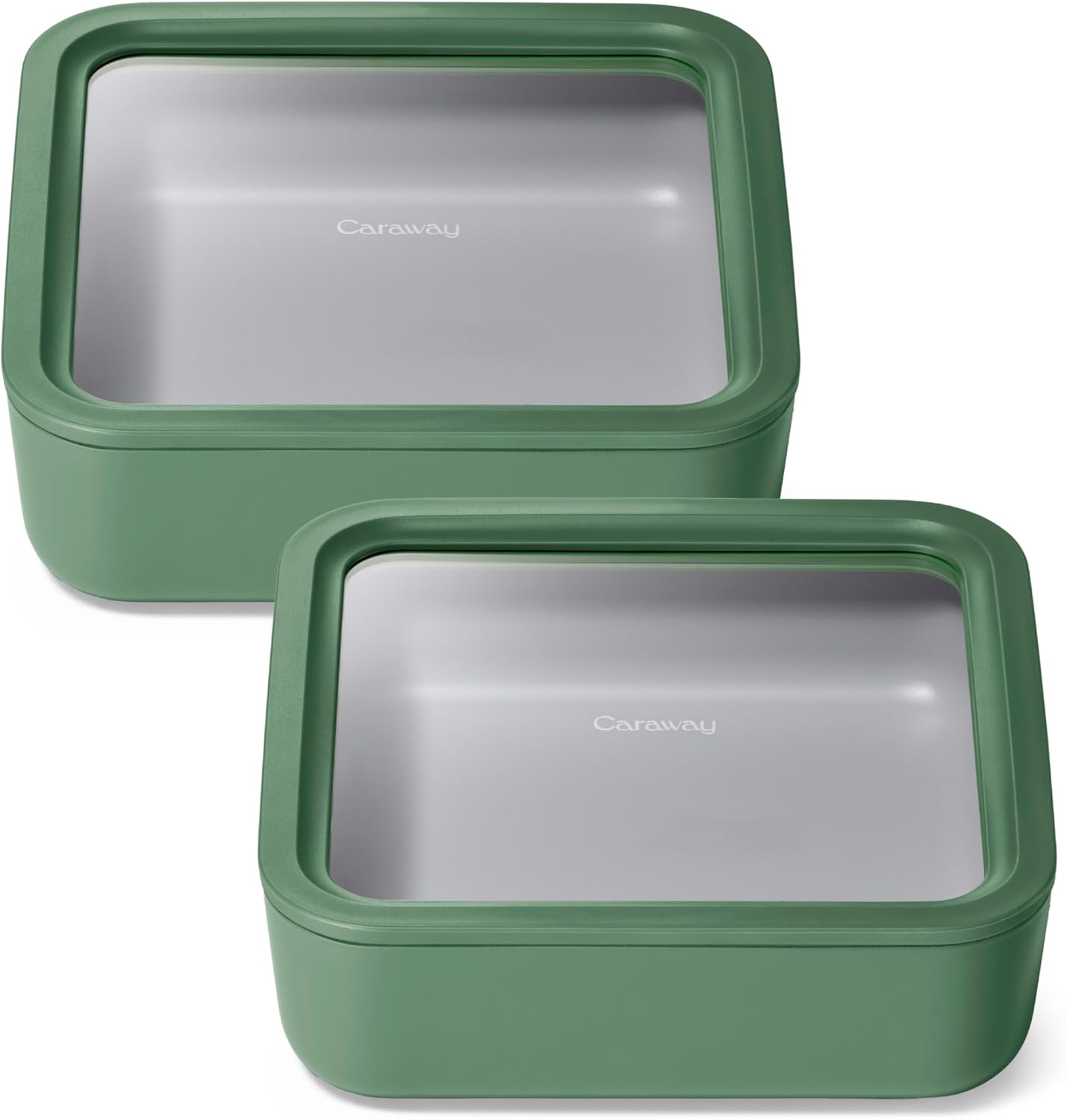 Caraway 2pc Glass Food Storage Set - 10 Cup Food Containers (2) - Ceramic Coated - Non Toxic, Non Stick Lunch Box with Lids. Dishwasher, Oven, & Microwave Safe - Sage