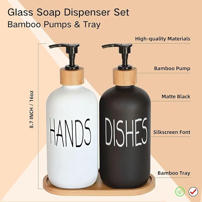 Glass Soap Dispenser Set, Hand Soap and Dish Soap Dispenser - Image 2