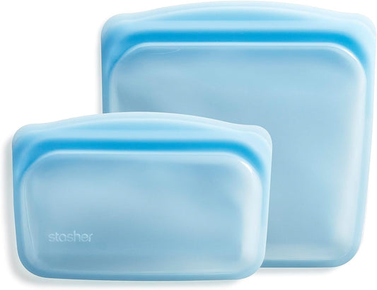 Stasher Premium Silicone Reusable Food Storage Bags, 2-Pack, Blue, Multi-Use Food Storage Bags, Lunch Bag, Travel Containers, BPA Free, Leak-free, Dishwasher-Safe, Eco-friendly