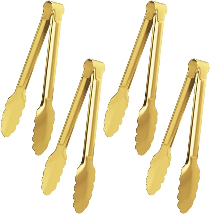 4 Pack Gold Serving Tongs XEVOM Buffet Tongs Serving Utensils Salad Tongs by XEVOM