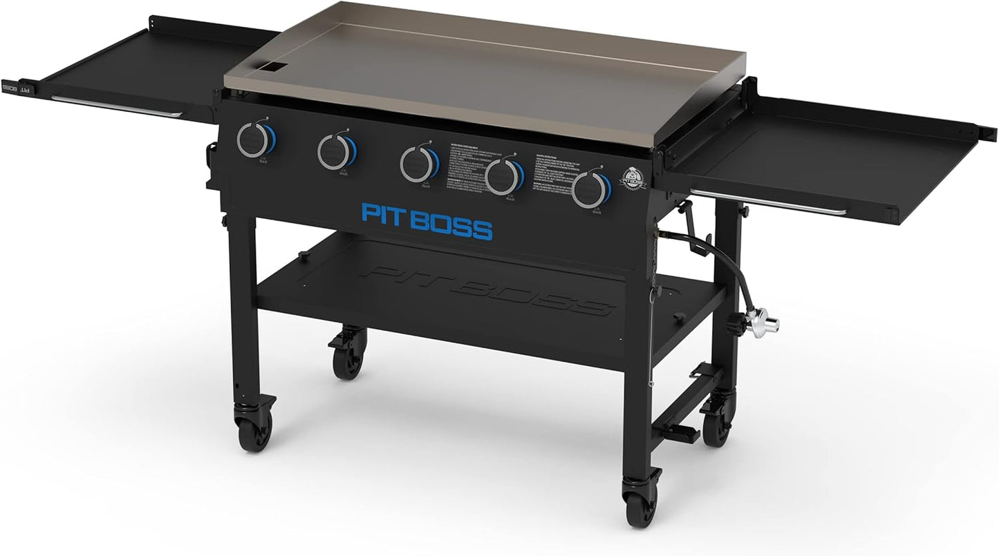 Pit Boss 11004 5-Burner with Folding Shelves Griddle, Black