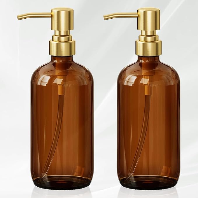 AmazerBath Amber Glass Soap Dispenser, 2 Pack Vintage Brown Bottle by AmazerBath