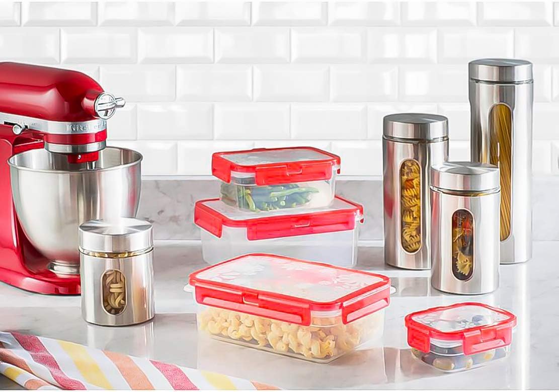 Quality 4pc Stainless Steel Canister Set for Kitchen Counter with Glass Window & Airtight Lids, Food Storage Containers, Pantry Storage & Organization Set for Coffee, Flour, Pasta, Rice, Spices, Herbs