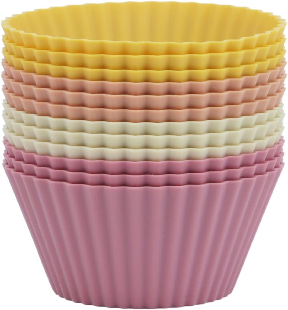 Silicone Baking Muffin Cups 12 Pack, Reusable Cupcake Liners Cake Molds, BPA Free, Dishwasher Safe (Orange Series, Standard)
