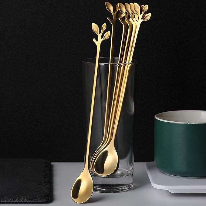 AnSaw 6-Piece Elegant Gold Leaf Long Handle Teaspoons - Image 4