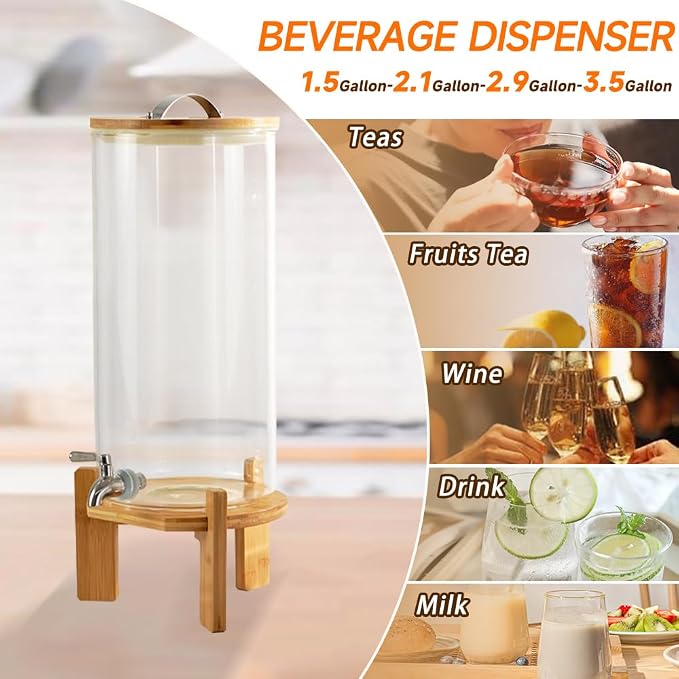 Beverage Dispenser, 2.9 Gallon Glass Drink Dispenser - Image 6
