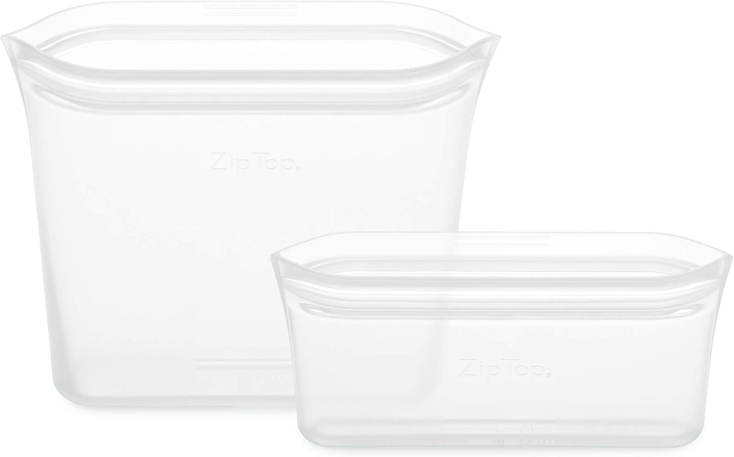 Zip Top Reusable Food Storage Bags | 2 Bag Set [Frost] | Silicone Meal Prep Container | Microwave, Dishwasher and Freezer Safe | Made in the USA