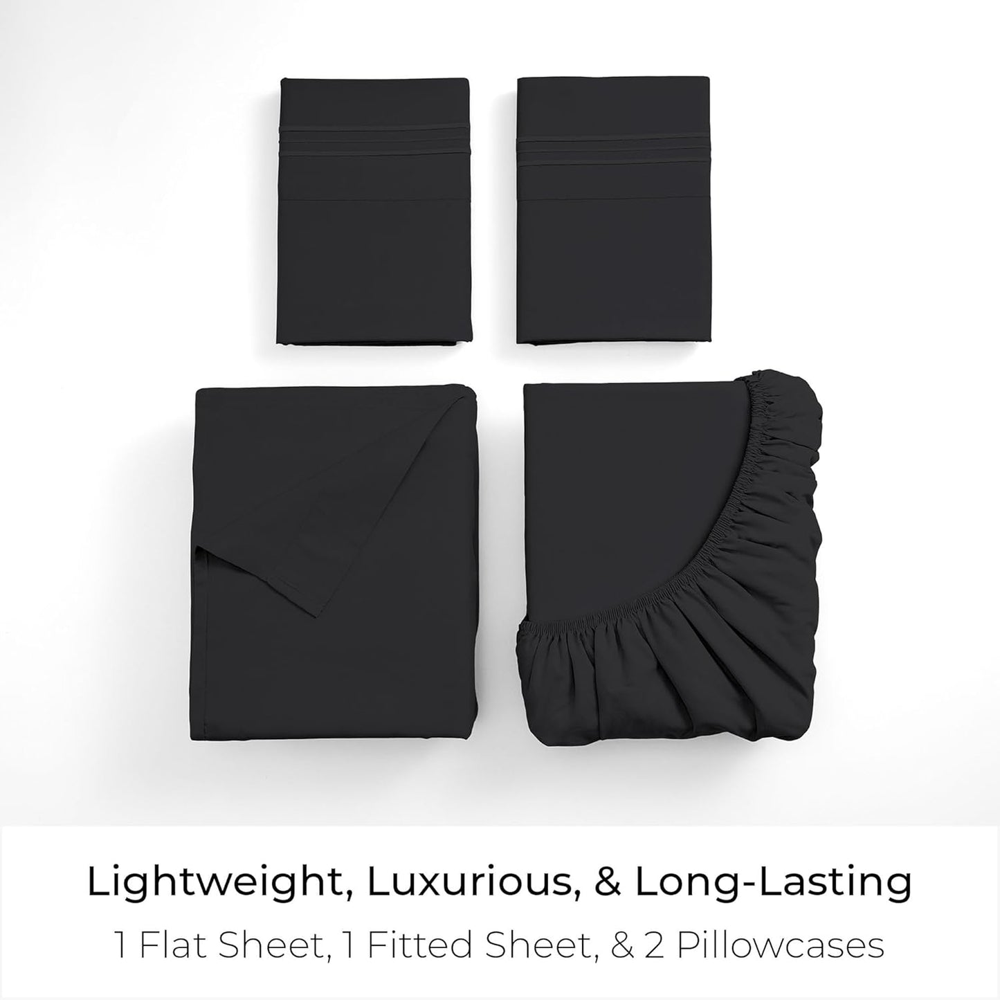 Mellanni Full Sheets Set - 4 PC Iconic Collection Bedding - Hotel Luxury, Extra Soft, Cooling Bed Sheets - Wrinkle, Fade, Stain Resistant (Full, Black)