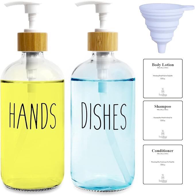 LOOCHICA 2 Pack Clear Glass Soap Dispenser by Loochica