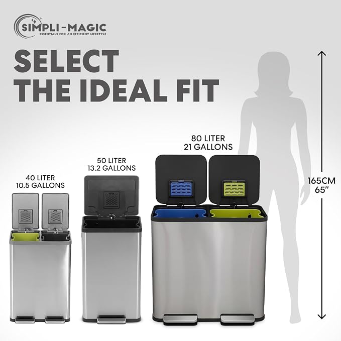 SIMPLI-Magic 21 Gallon Dual Compartment Kitchen Trash Can - Image 4