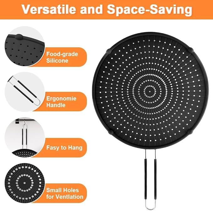 Silicone Splatter Screen for Frying Pan, 13inch Grease Splatter Guard, - Image 3