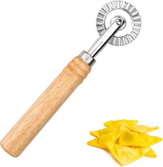 Long Handle Small Cutter Wheel - Exquisite Wooden Handle, Perfect for Pasta, Pizza, Ravioli, Cookie - Versatile Crinkle and Pastry Cutter for Effortless Slicing