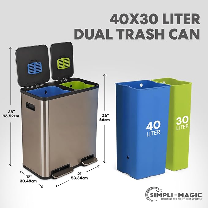 Simpli-Magic 70 Liter / 18.5 Gallon Rectangular Hands-Free Dual Compartment - Image 3