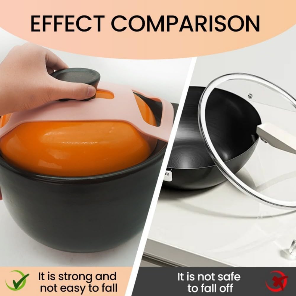 Silicone Lid Lock Strap for Crockpot Slow Cooker (6/7/8 Quart) - Universal Crockpot Lid Holder & Rubber Strap Alternative | Heat-Resistant, No-Spill Design Transport Accessories (Pink 2PCS)
