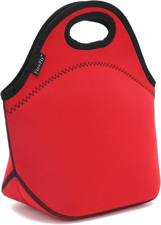 FlowFly Neoprene Lunch Tote Insulated Thermal Reusable Lunch Bag Box for Boys Men with Zipper (Red)