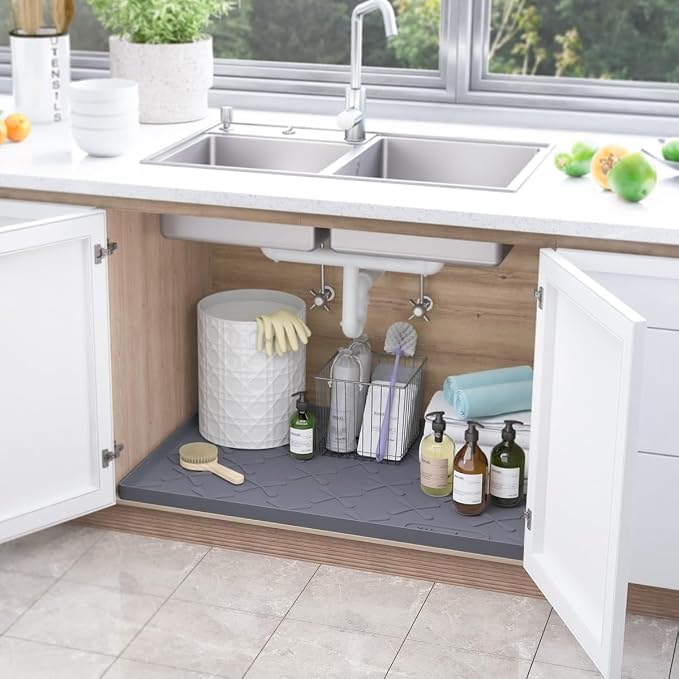 SIKADEER 28" x 22" Under Sink Mat Waterproof, Silicone Mat Kitchen Drawer Shelf - Image 2