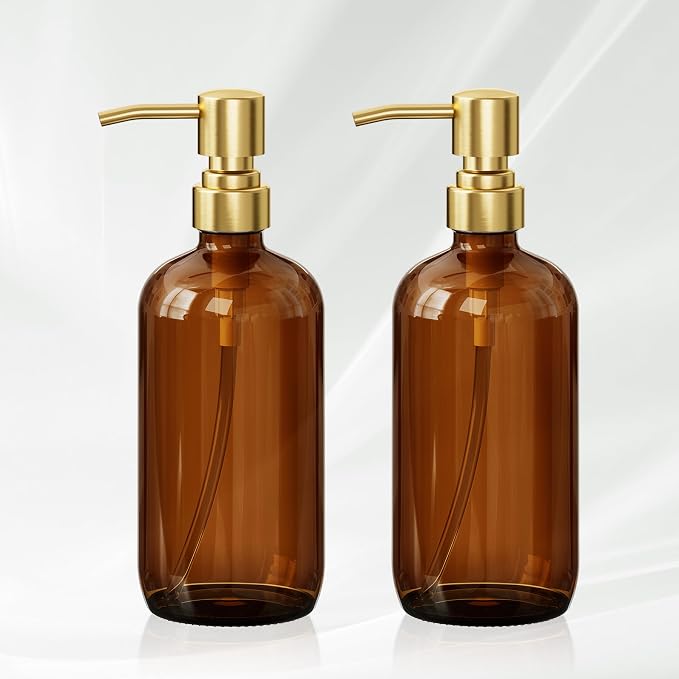 AmazerBath Amber Glass Soap Dispenser, 2 Pack Vintage Brown Bottle - Image 9