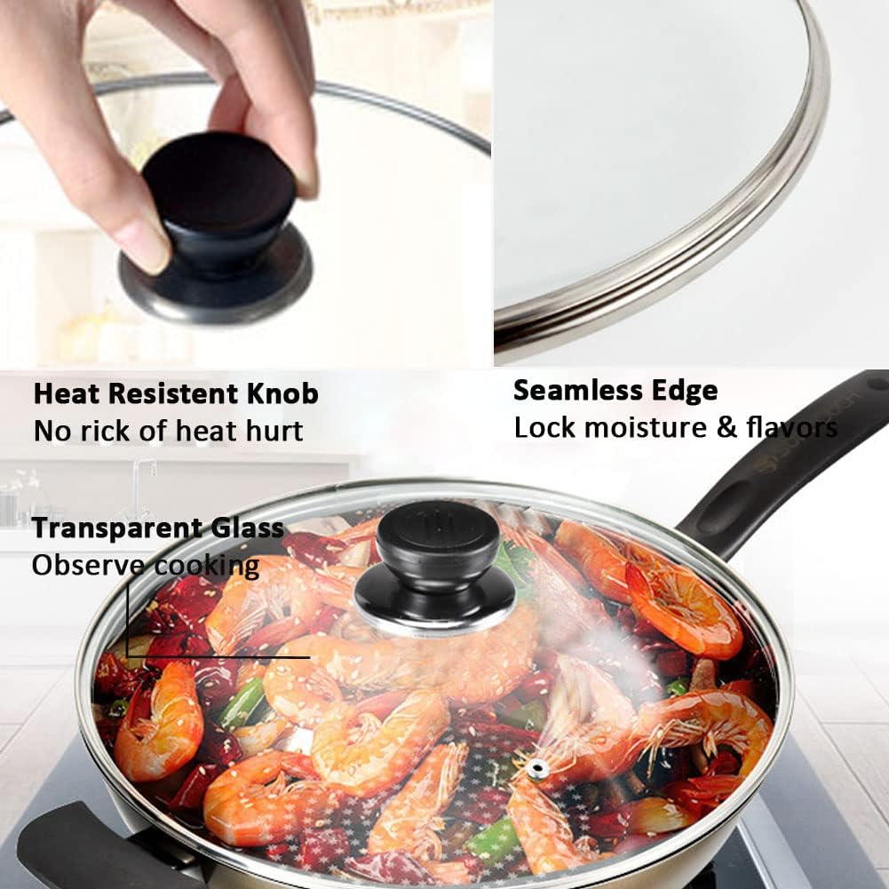 12" Glass Lid for Frying Pan, Tempered Replacement Cover Compatible with All 12 inches Cookware for Skillets, Round Cast Iron, Cast Aluminium, Stainless Steel Pans &Pots