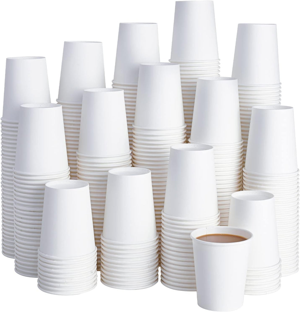 LITOPAK 400 Pack 8 oz Disposable Paper Coffee Cup, Hot/Cold Beverage Drinking Cups for Water, Paper Coffee Cups, White Paper Hot Coffee Cups, Suitable for Party, Picnic, Travel, and Events