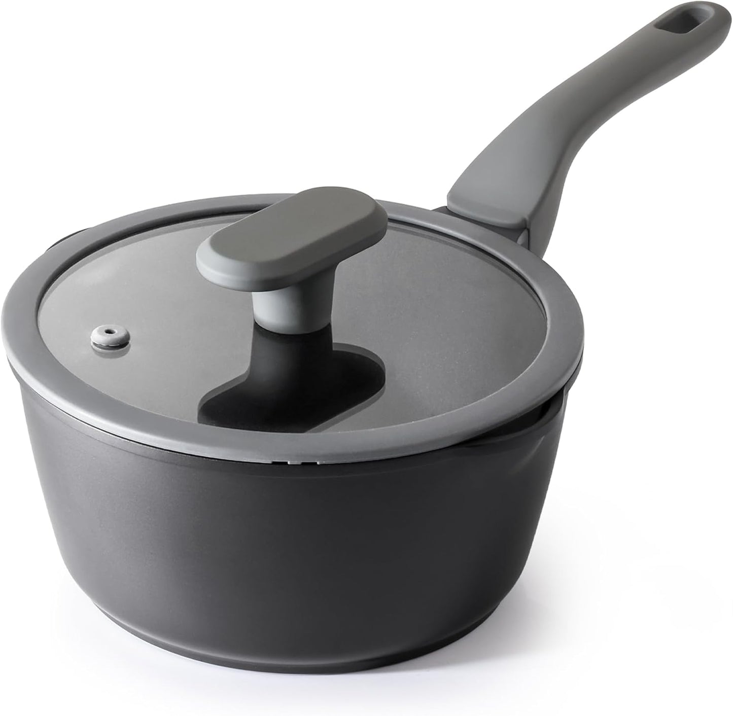 PRICUSIS Nonstick Saucepan with Lid, 2 Quart Non Toxic Pot with Pour Spouts, Full Coated, 100% Dishwasher Safe, Induction Compatible & Oven Safe, PTFE & PFOA Free, Black Sesame