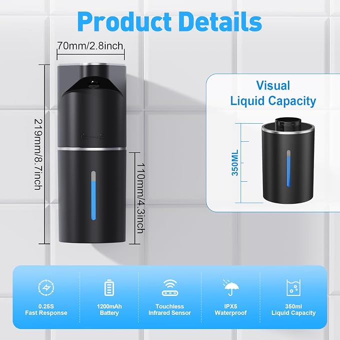 Fantictas Automatic Soap Dispenser, Touchless Hand Wall Mount Rechargeable 3 - Image 2