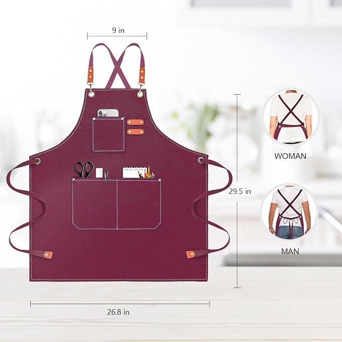 OUNLEN Chef Apron for Men Women Canvas Aprons - Image 2